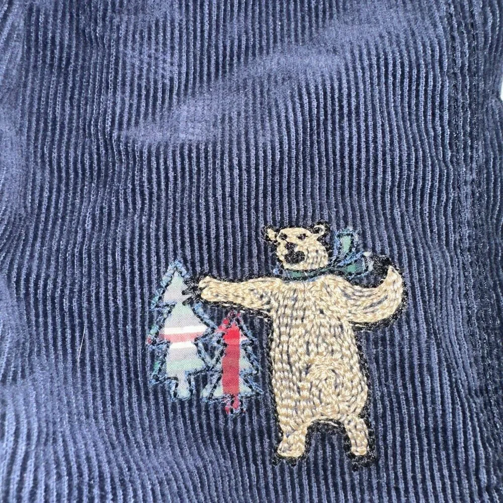 Vintage OSHKOSH B'GOSH navy Blue Corduroy Bear Print Overalls Kids 24 Months